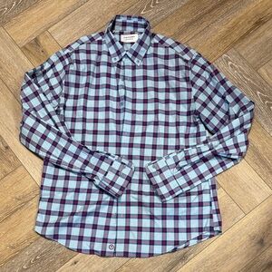 Twillory Men's Casual Blue and Red Check Shirt Untuckable